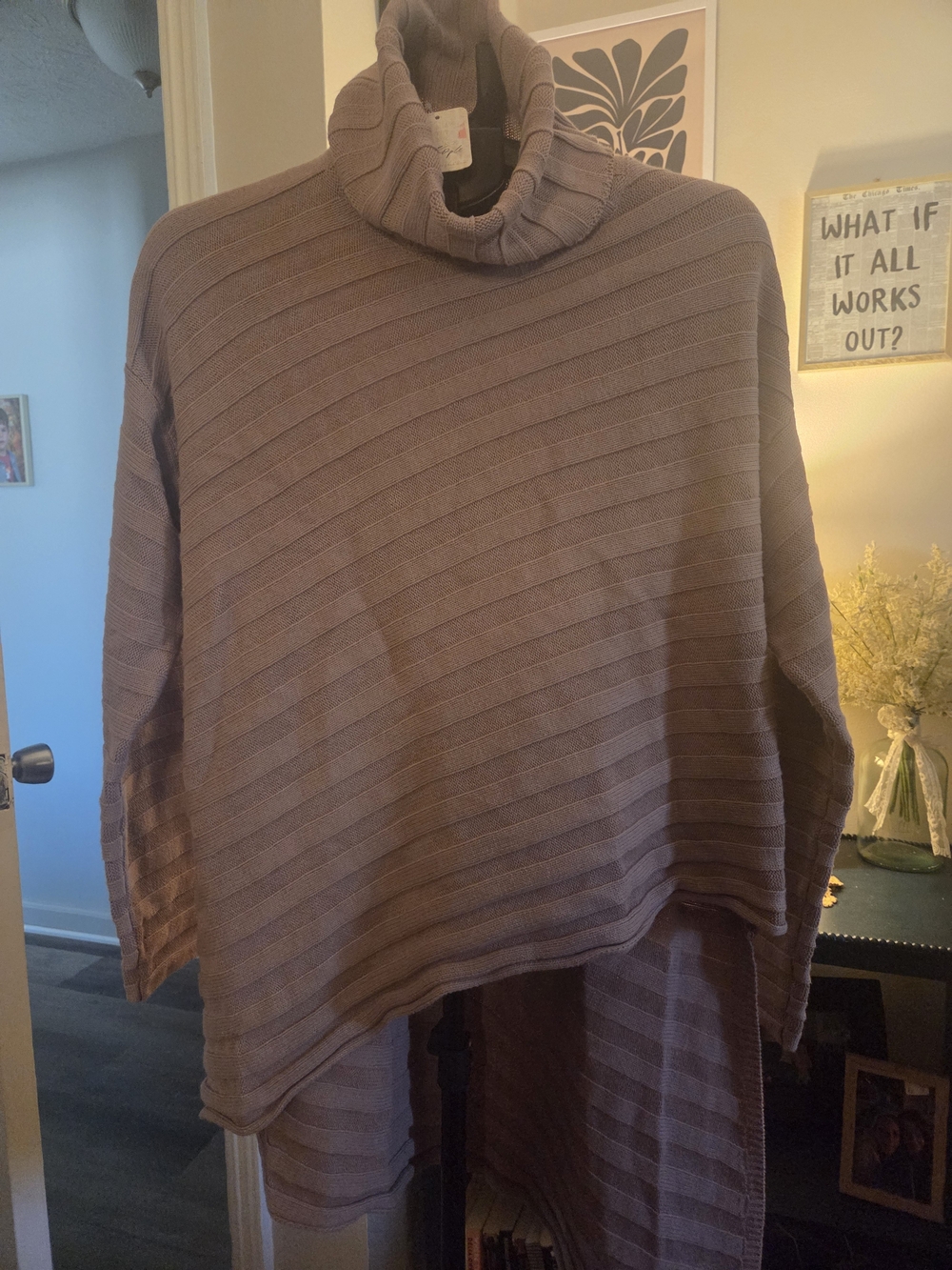 Free People Ribbed Oversized Turtleneck Sweater In Taupe
